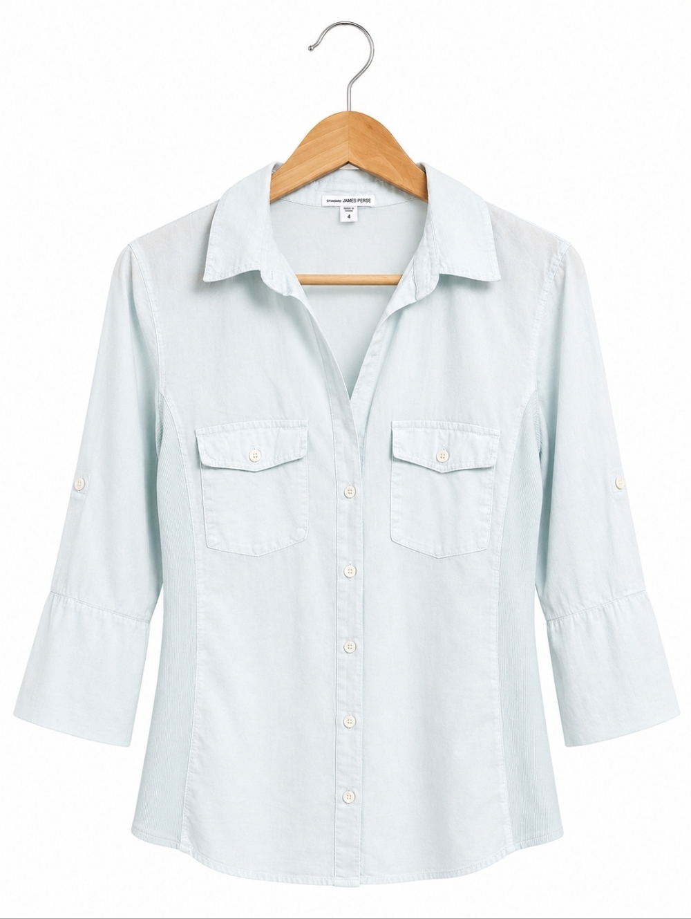 James Perse Button-Up Shirt Light Blue Size 4 Cotton Stretch Casual Top